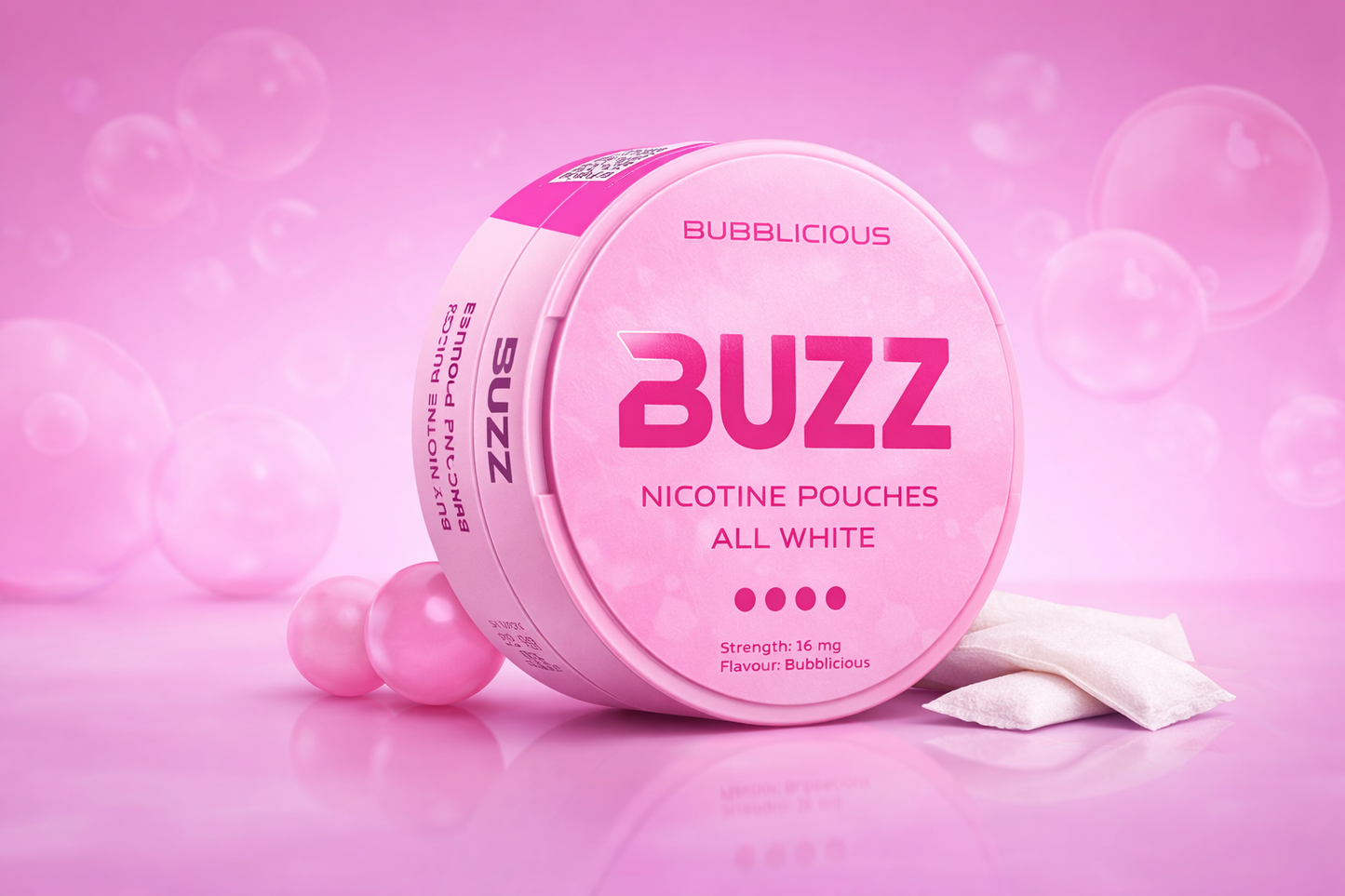 BUZZ Bubblicious 16 mg Nicotine Pouches – All White | Maximum Strength Bubblegum Flavor