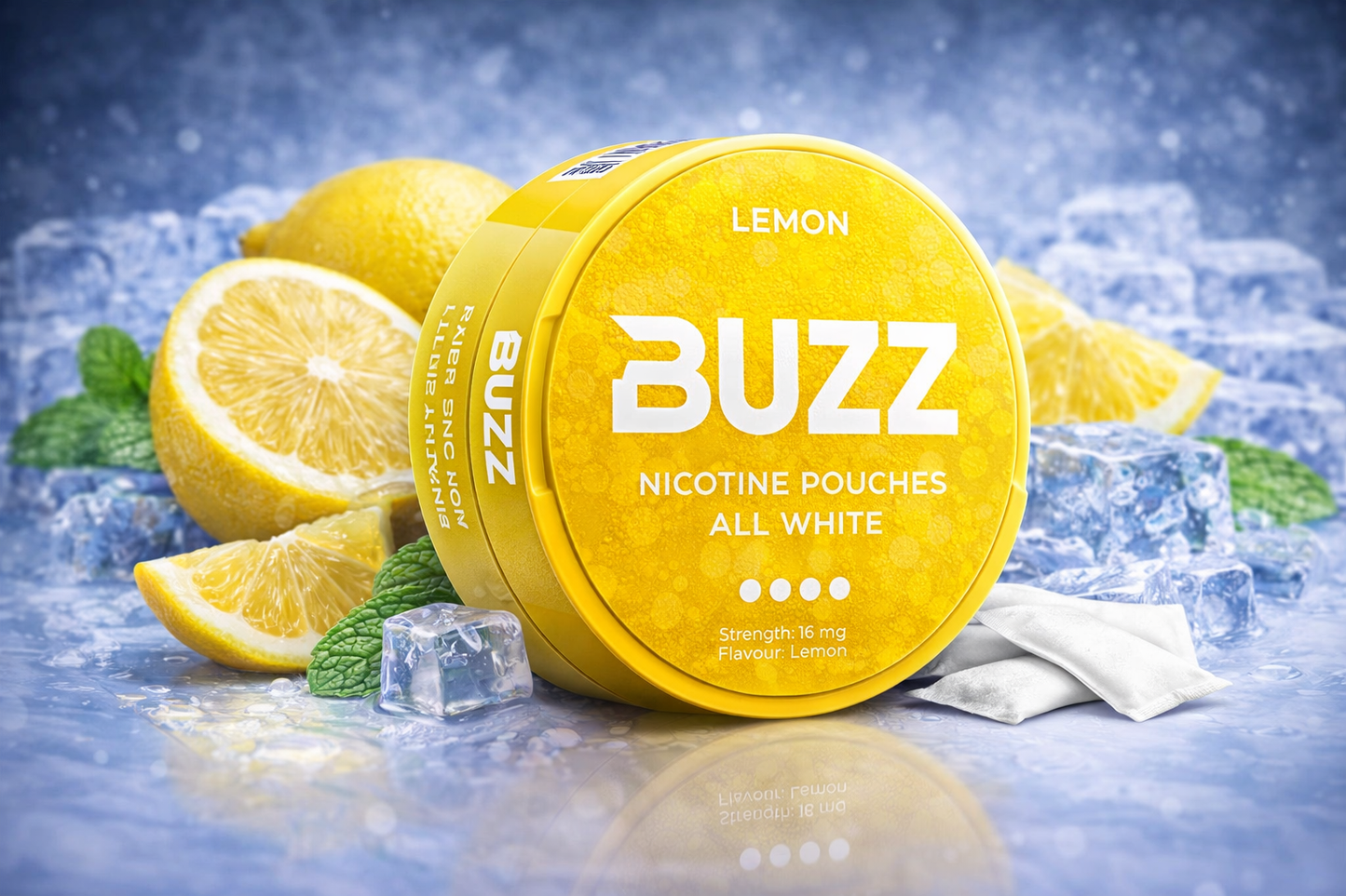 BUZZ Lemon 16 mg Nicotine Pouches – All White | Maximum Strength Zesty Citrus
