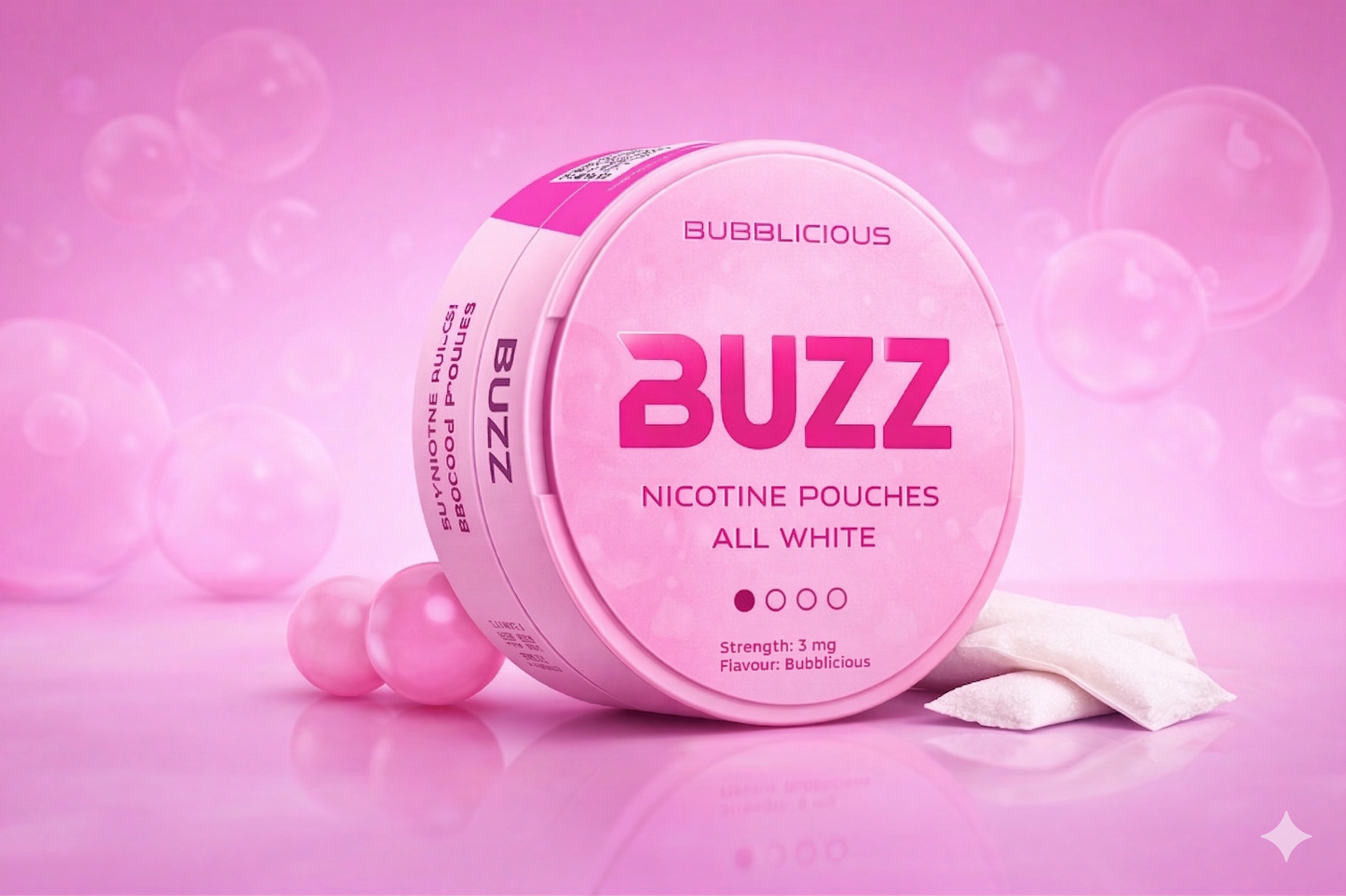 BUZZ Bubblicious 3 mg Nicotine Pouches – All White | Light Bubblegum Flavor