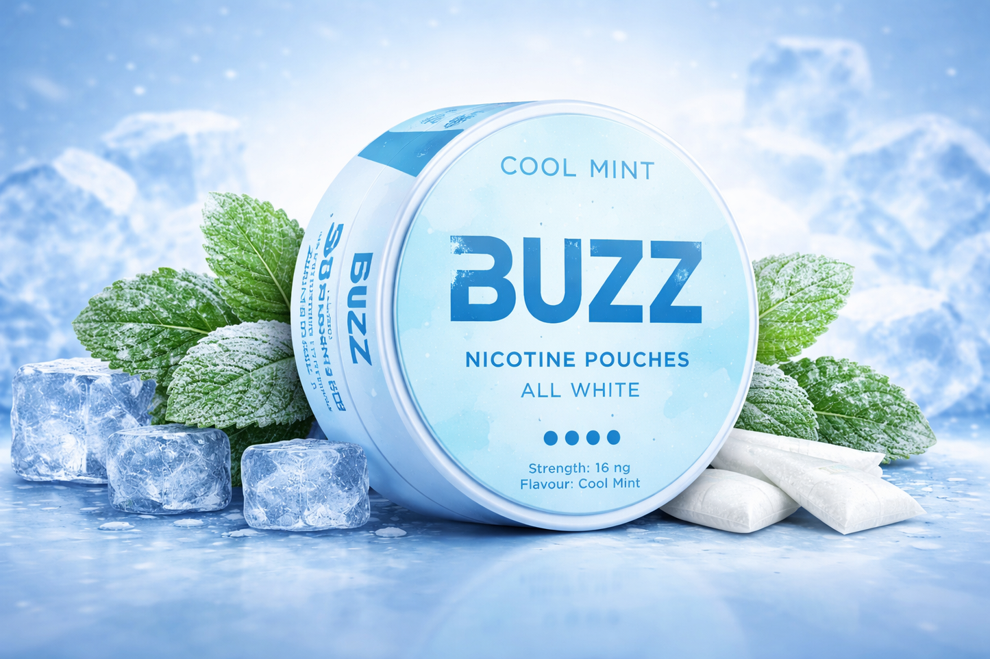 BUZZ Cool Mint 16 mg Nicotine Pouches – All White | Maximum Strength Icy Fresh