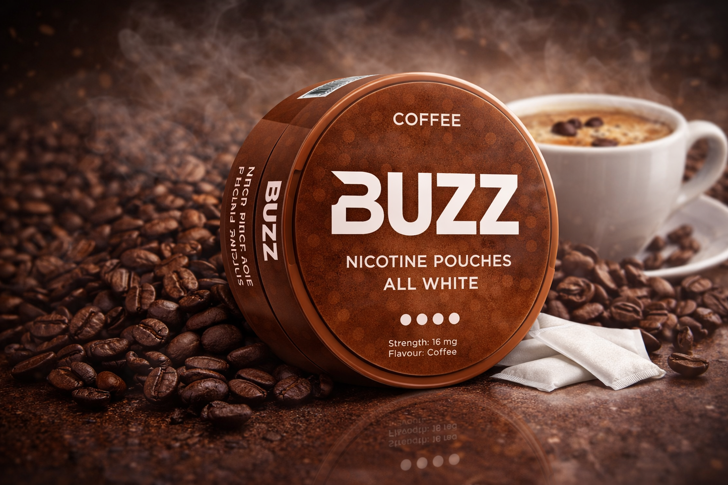 BUZZ Coffee 16 mg Nicotine Pouches – All White | Maximum Strength Rich Coffee