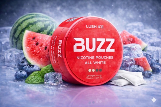 BUZZ Lush Ice 6 mg Nicotine Pouches – All White | Smooth Watermelon Ice