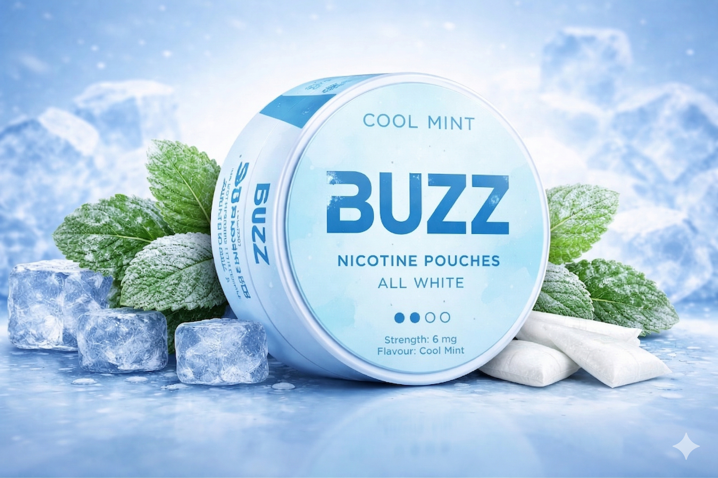 BUZZ Cool Mint 6 mg Nicotine Pouches – All White | Smooth & Refreshing Mint