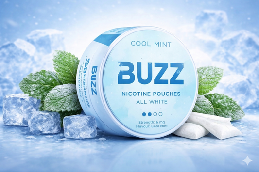 BUZZ Cool Mint 6 mg Nicotine Pouches – All White | Smooth & Refreshing Mint