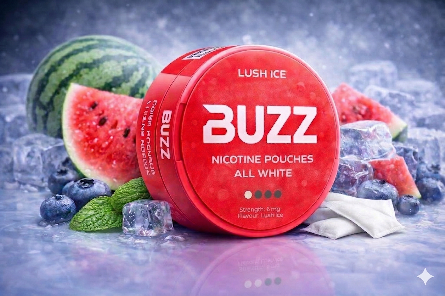BUZZ Lush Ice 3 mg Nicotine Pouches – All White | Light Watermelon Ice