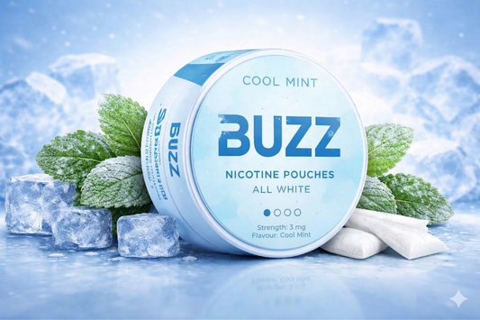 BUZZ Cool Mint 3 mg Nicotine Pouches – All White | Light & Refreshing Mint
